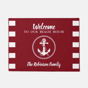 Nautic Anchor Rope Welcome Beach House Name Red Fußmatte
