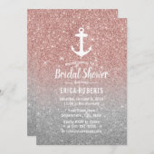 Nautic Anchor Rose Gold Glitzer Brautparty Einladung (Vorne/Hinten)