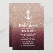 Nautic Anchor Rose Gold Ombre Brautparty Einladung (Vorne/Hinten)