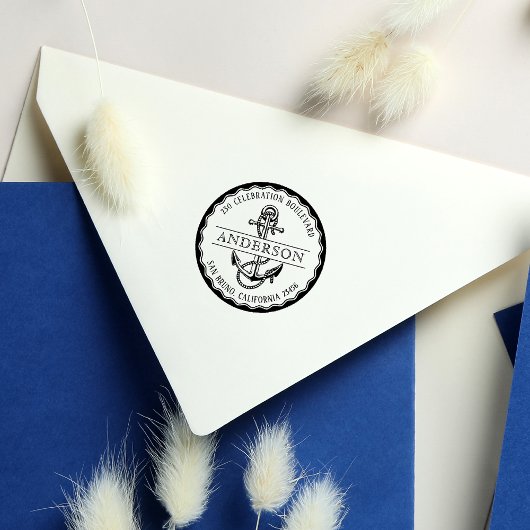 Nautic Anchor Round Family Name & Rücksendeadresse Permastempel