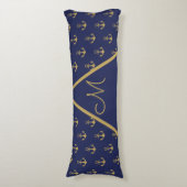 Nautic Anchor Royal Blue Monogram Body Pillow Seitenschläferkissen (Vorderseite Vertikal)