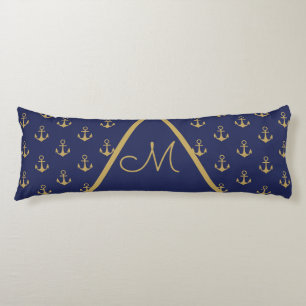 Nautic Anchor Royal Blue Monogram Body Pillow Seitenschläferkissen