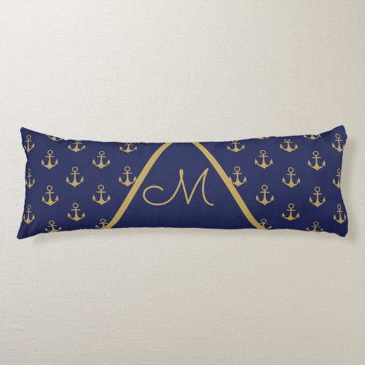 Nautic Anchor Royal Blue Monogram Body Pillow Seitenschläferkissen (Vorderseite)