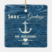 Nautic Anchor Rustic Blue Holiday Family Foto Keramikornament (Rückseite)