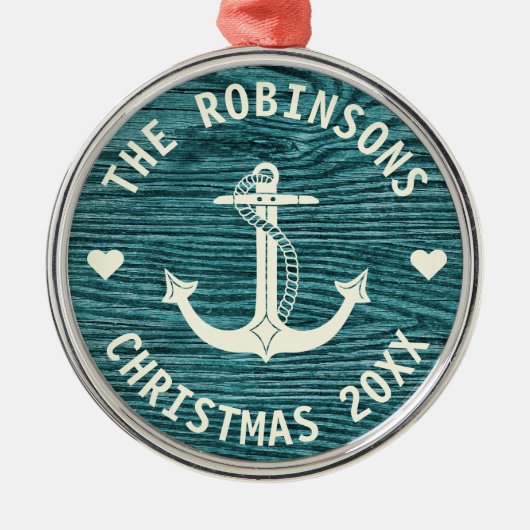 Nautic Anchor Rustic Familienname Weihnachten Ornament Aus Metall (Vorne)