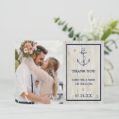 Nautic Anchor Rustic Wood Foto Dankeskarte (Stehend Vorderseite)