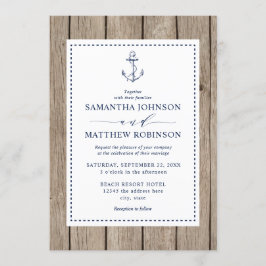 Nautic Anchor Rustic Wood Wedding Einladung