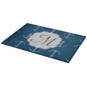 Nautic Anchor Sail Monogram Glas Cutting Board Schneidebrett (Ecke)
