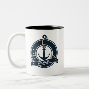 Nautic Anchor Sailor Sailing Personalisiert Zweifarbige Tasse