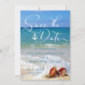 Nautic Anchor Seashells am Strand oder Ihr Foto Save The Date (Vorderseite)