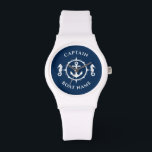 Nautic Anchor Seepferd Captain Boat Name Navy Armbanduhr<br><div class="desc">Ein nautischer Anker und Seepferd mit Captain Rank oder einem anderen Titel und Ihrem Namen oder Bootnamen auf einer stilvollen Armbanduhr. Diese personalisierte Pocket-Uhr wird nicht nur Zeit,  sondern auch Spaß machen. Perfekt für den Vatertag,  aber auch ein großes Geschenk für jeden Anlass.</div>