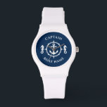 Nautic Anchor Seepferd Captain Boat Name Navy Armbanduhr<br><div class="desc">Ein nautischer Anker und Seepferd mit Captain Rank oder einem anderen Titel und Ihrem Namen oder Bootnamen auf einer stilvollen Armbanduhr. Diese personalisierte Pocket-Uhr wird nicht nur Zeit,  sondern auch Spaß machen. Perfekt für den Vatertag,  aber auch ein großes Geschenk für jeden Anlass.</div>