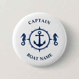Nautic Anchor Seepferd Captain Boat Name Navy Button