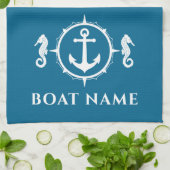 Nautic Anchor Seepferd Ihr Boot Name Aqua Blue Geschirrtuch (Gefaltet)