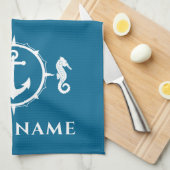 Nautic Anchor Seepferd Ihr Boot Name Aqua Blue Geschirrtuch (Viertel Falte)