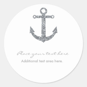 Nautic Anchor Silver Glitzer Glam Party Sticker