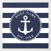 Nautic Anchor Square Navy Blue & White Boat Name Fensteraufkleber (Blatt)