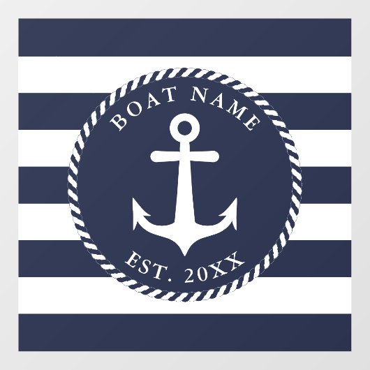 Nautic Anchor Square Navy Blue & White Boat Name Fensteraufkleber (Blatt)