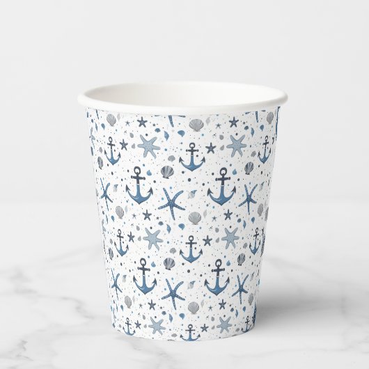 Nautic Anchor Starfish Beach Theme Paper Cups Pappbecher (Vorderseite)