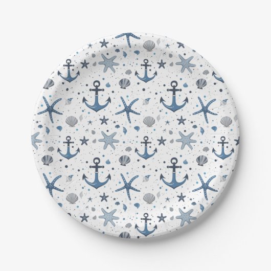 Nautic Anchor Starfish Beach Themenpapier Teller (Vorderseite)