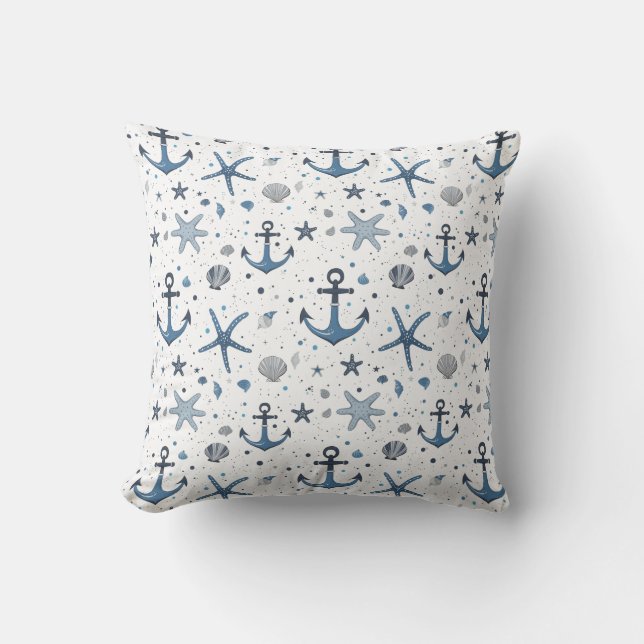 Nautic Anchor Starfish BlueWhite Throw Kissen (Vorderseite)