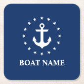 Nautic Anchor Stars Boat Name Navy Blue Rechteckiger Pappuntersetzer (Vorderseite)
