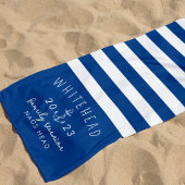 Nautic Anchor Stripe Royal Blue Monogram Strandtuch