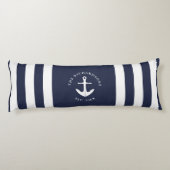 Nautic Anchor Striped Navy Blau und Weiß Seitenschläferkissen (Rückseite)