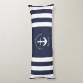 Nautic Anchor Striped Navy Blau und Weiß Seitenschläferkissen (Rückseite (Vertikal))