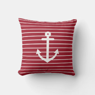 Nautic Anchor Striped Red Kissen