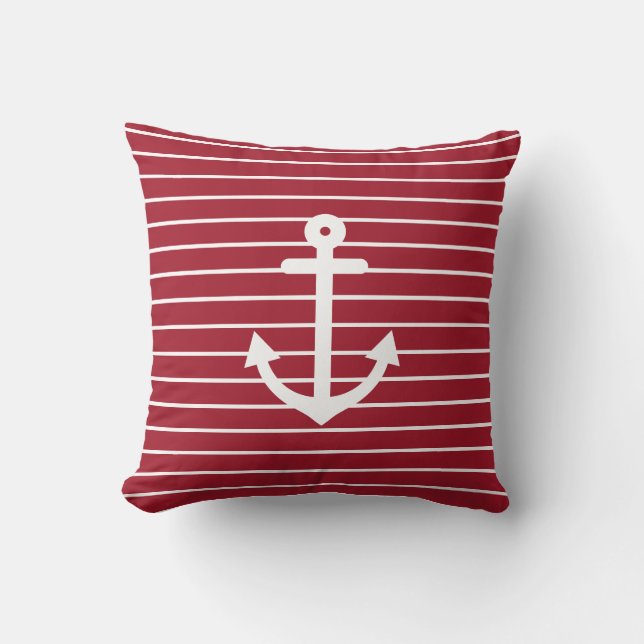 Nautic Anchor Striped Red Kissen (Vorderseite)