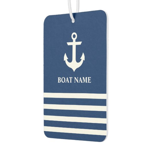 Nautic Anchor Striping Boat Name Navy Blue Autolufterfrischer (Links)