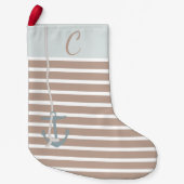 Nautic Anchor Tan und Grau Blue Personalisiert Kleiner Weihnachtsstrumpf (Vorderseite)