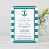 Nautic Anchor Turquoise Stripe Engagement Party Einladung (Stehend Vorderseite)