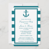 Nautic Anchor Turquoise Stripe Engagement Party Einladung (Vorderseite)