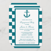 Nautic Anchor Turquoise Stripe Engagement Party Einladung (Vorne/Hinten)