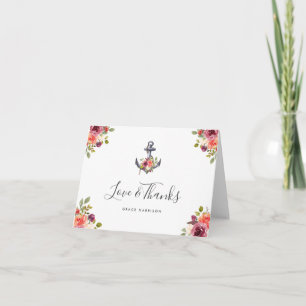 Nautic Anchor Watercolor Floral Vielen Dank Dankeskarte