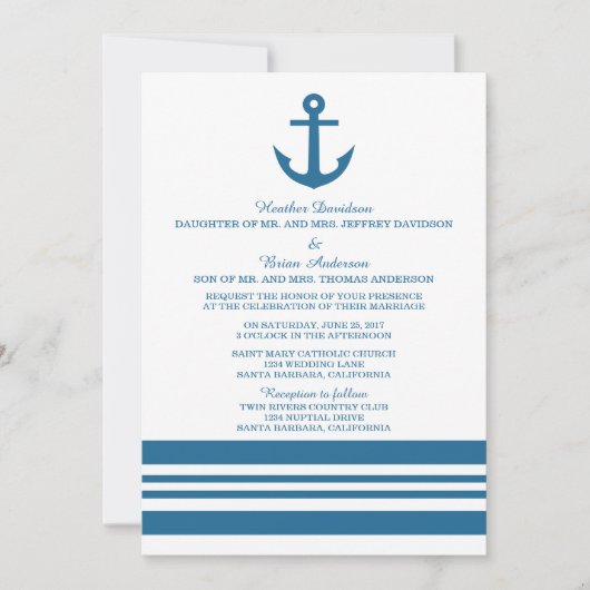 Nautic Anchor Wedding Invite Einladung (Vorderseite)