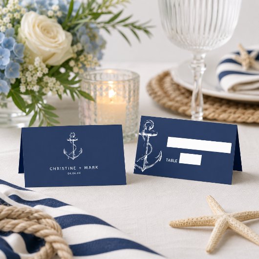 Nautic Anchor Wedding Navy Platzkarte