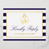 Nautic Anchor Wedding RSVP Real Folie Einladungspostkarte (Vorderseite)
