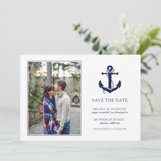 Nautic Anchor Wedding RSVP Save The Date (Stehend Vorderseite)