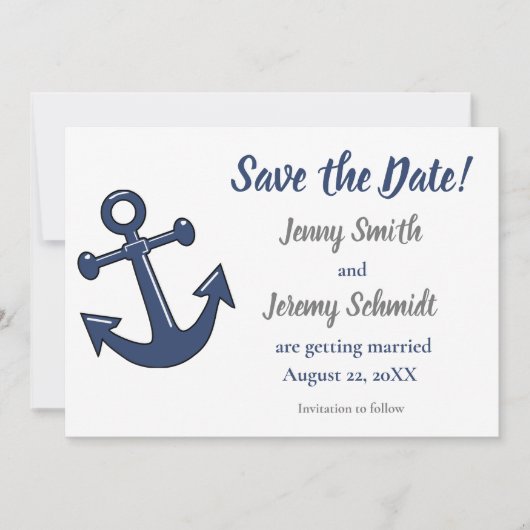Nautic Anchor Wedding Save the Date Card (Vorderseite)