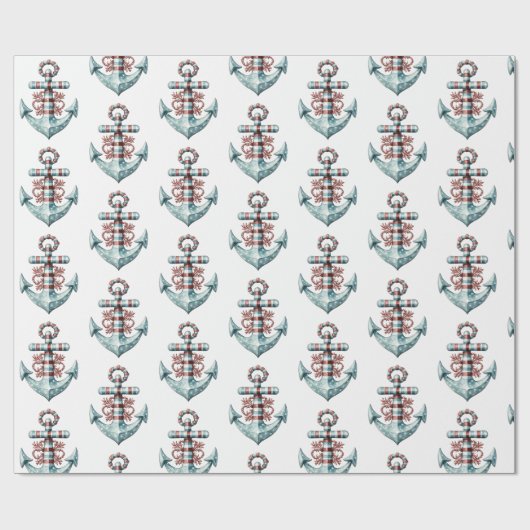 Nautic Anchor Weihnachtswrapping Paper Geschenkpapier (Flach)