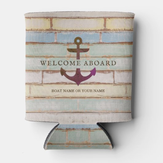 Nautic Anchor WELCOME ABOARD Rustic Bootname Dosenkühler (Vorderseite)