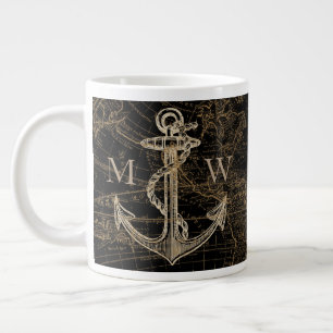 Nautic Anchor Weltkarte Mit Monogramm Schwarz Jumbo-Tasse