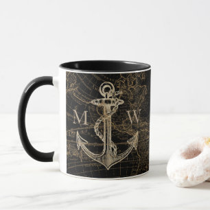 Nautic Anchor Weltkarte Mit Monogramm Schwarz Tasse