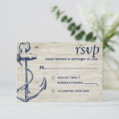 Nautic Anchor Wood RSVP Karte (Stehend Vorderseite)