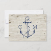 Nautic Anchor Wood RSVP Karte (Rückseite)