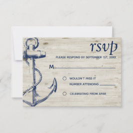 Nautic Anchor Wood RSVP Karte