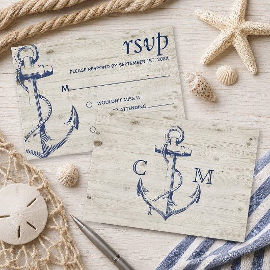 Nautic Anchor Wood RSVP Karte